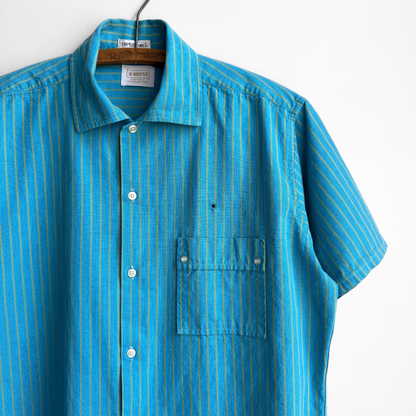 1960s Blue & Green Striped Dress Shirt