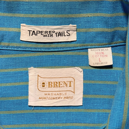 1960s Blue & Green Striped Dress Shirt