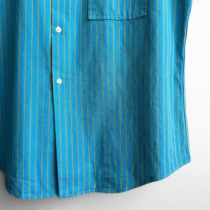 1960s Blue & Green Striped Dress Shirt