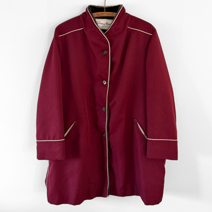 1960s Burgundy Red Sherpa Lined Overcoat