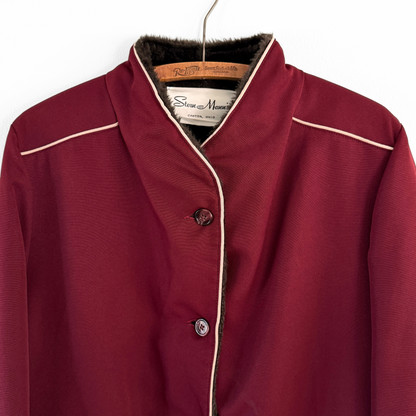 1960s Burgundy Red Sherpa Lined Overcoat