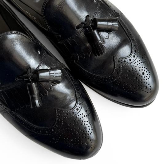 1970s Black Leather Tassel Loafers (10.5)
