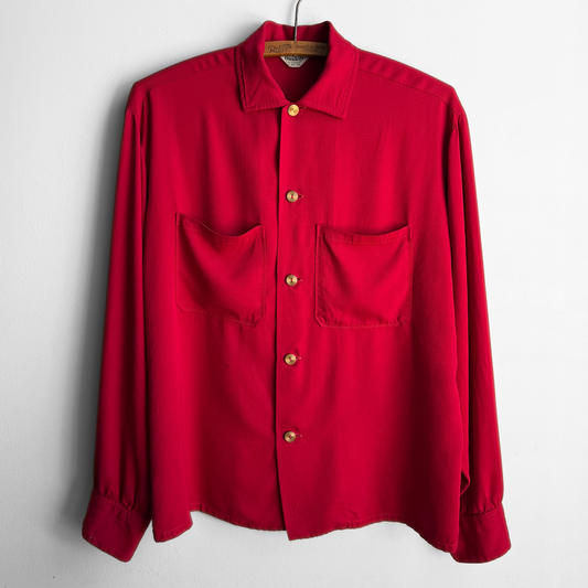 1950s Red & Gold Rayon Shirt