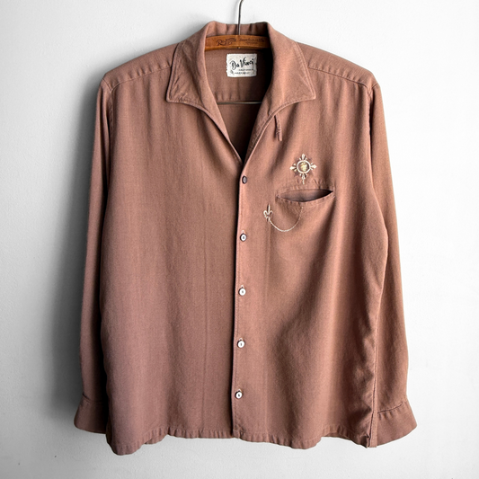 1960s Brown Rayon Loop Collar Shirt