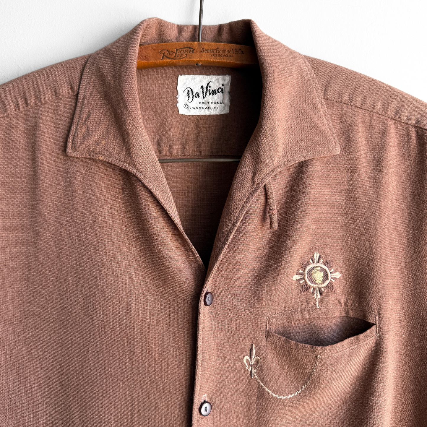 1960s Brown Rayon Loop Collar Shirt
