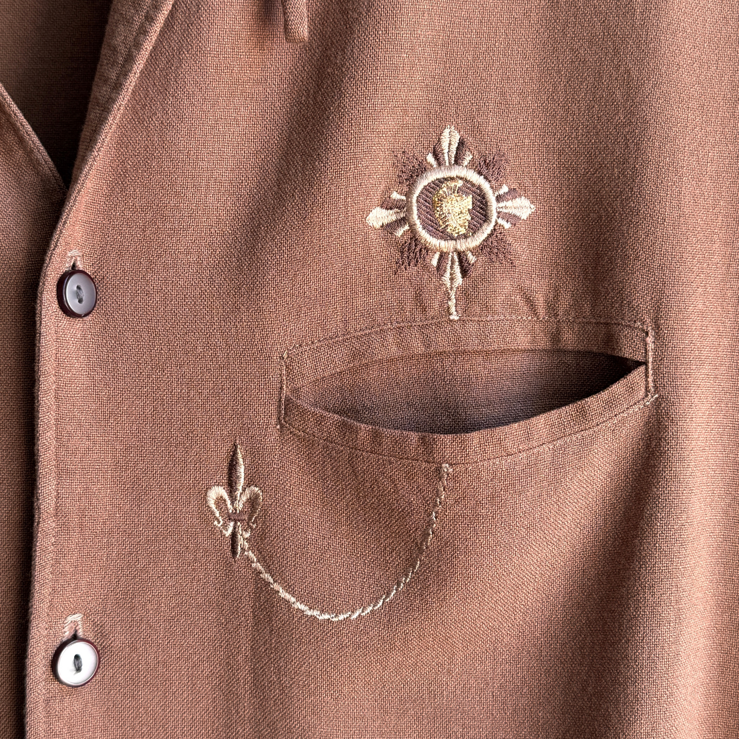 1960s Brown Rayon Loop Collar Shirt