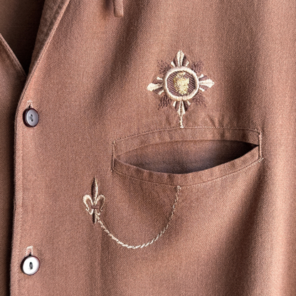 1960s Brown Rayon Loop Collar Shirt