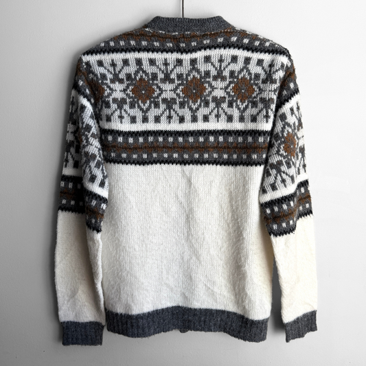 1960s Brown & Cream Pattern Knit Cardigan