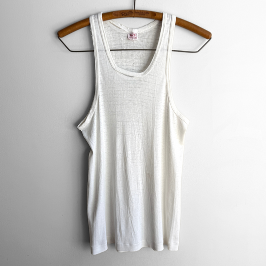 1960s Distressed White Cotton Tank Top