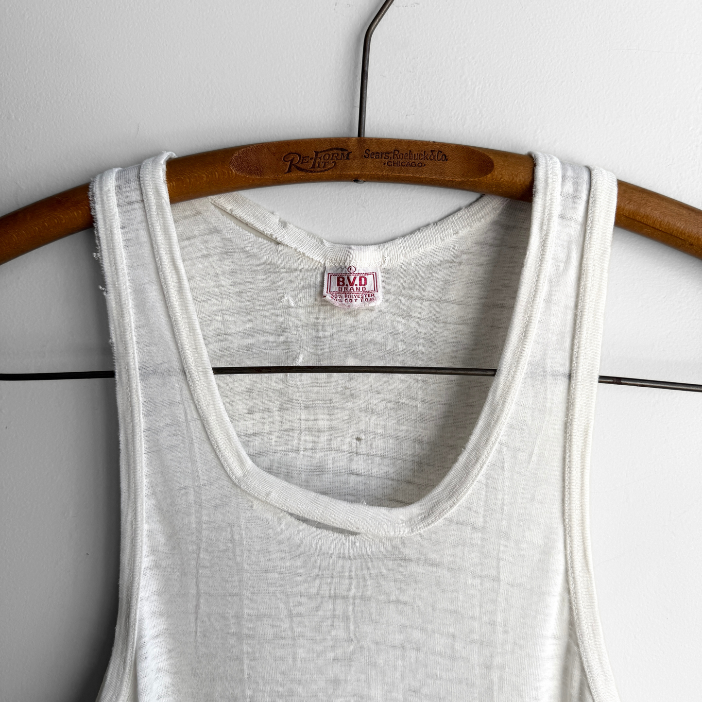1960s Distressed White Cotton Tank Top
