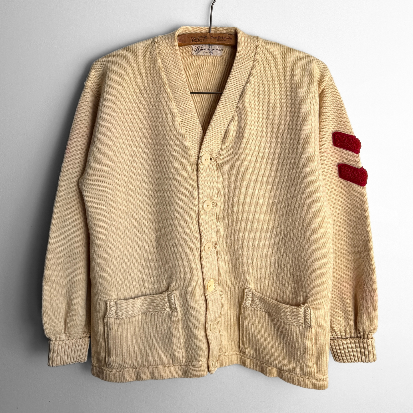1950s Cream Chevron Wool Letterman Cardigan