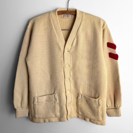 1950s Cream Chevron Wool Letterman Cardigan