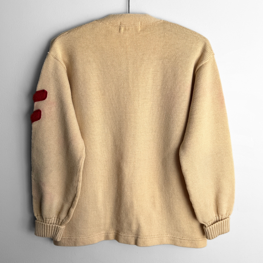 1950s Cream Chevron Wool Letterman Cardigan