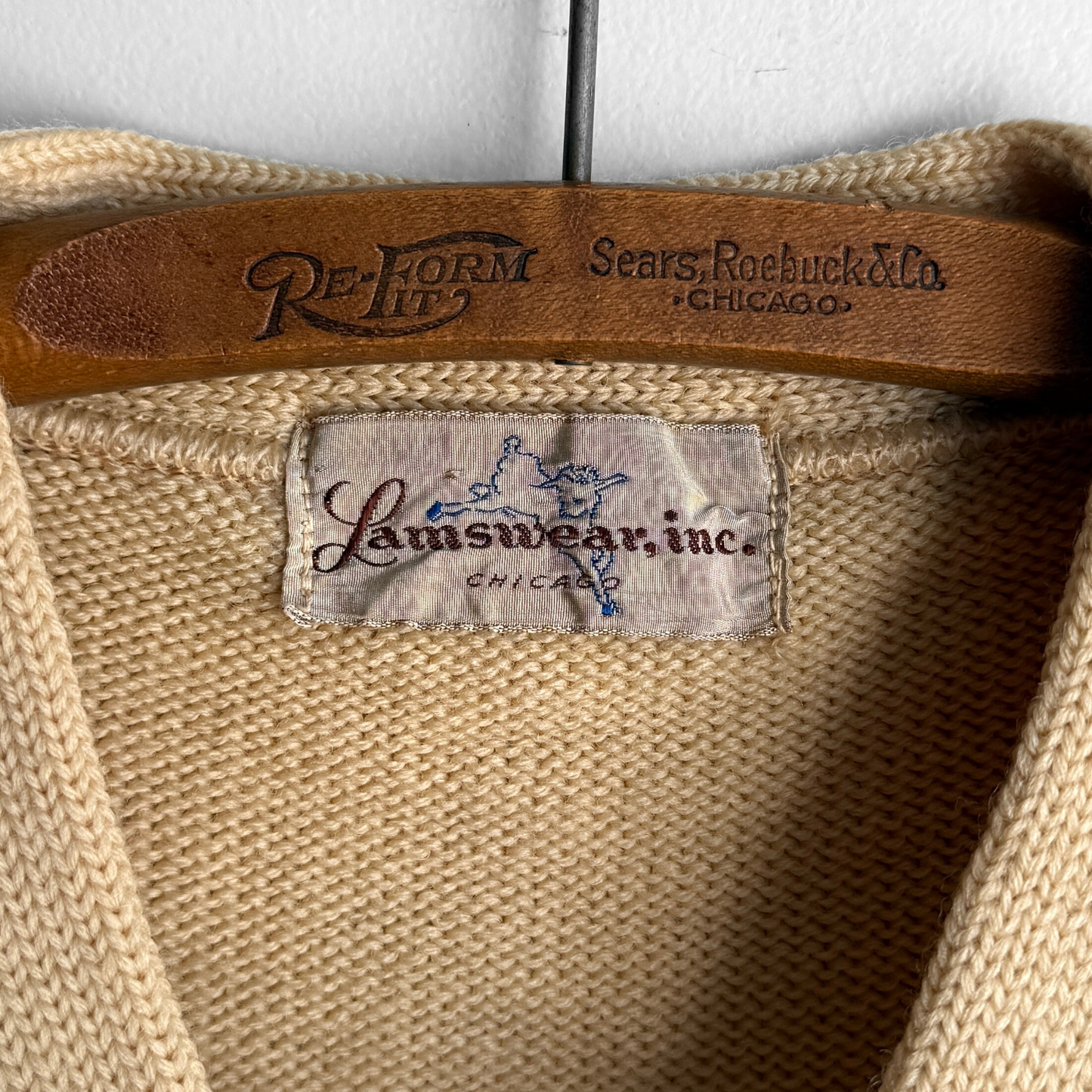 1950s Cream Chevron Wool Letterman Cardigan