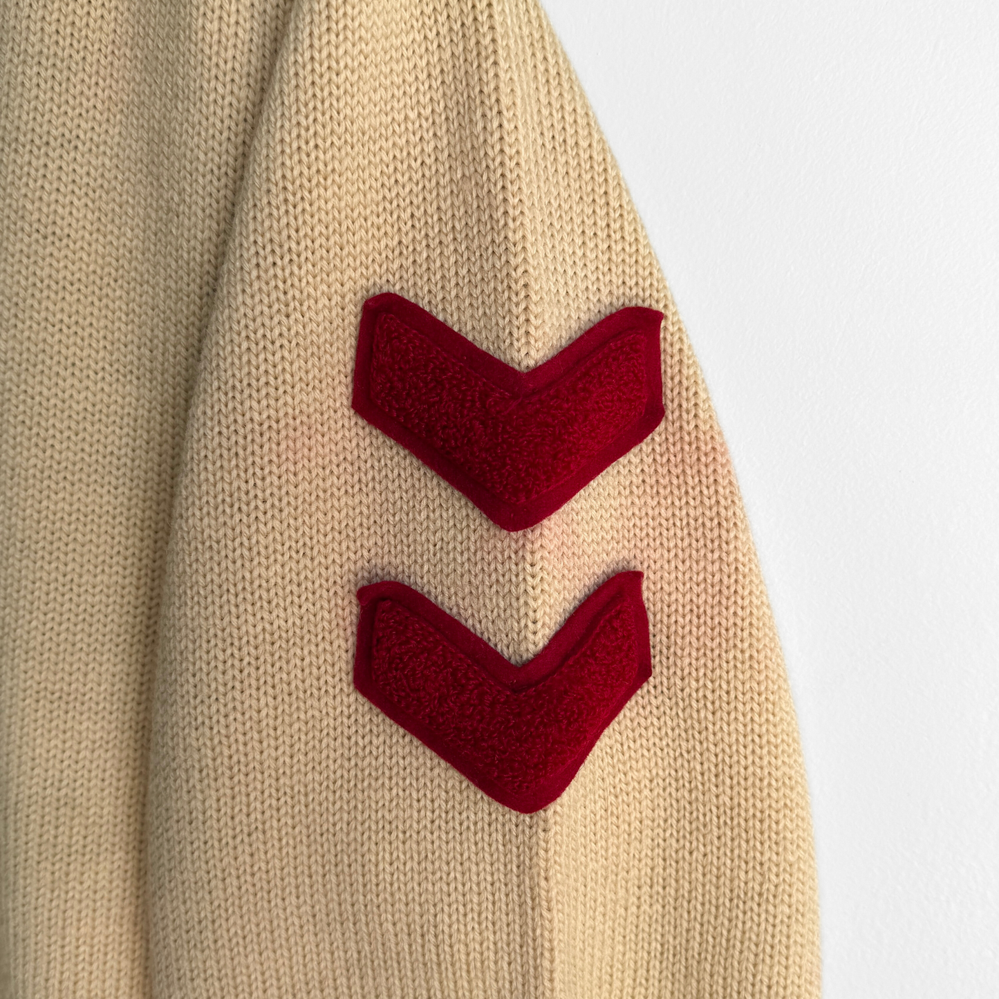 1950s Cream Chevron Wool Letterman Cardigan