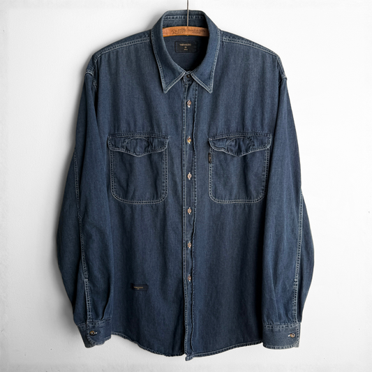 1990s Indigo Blue Denim Western Shirt