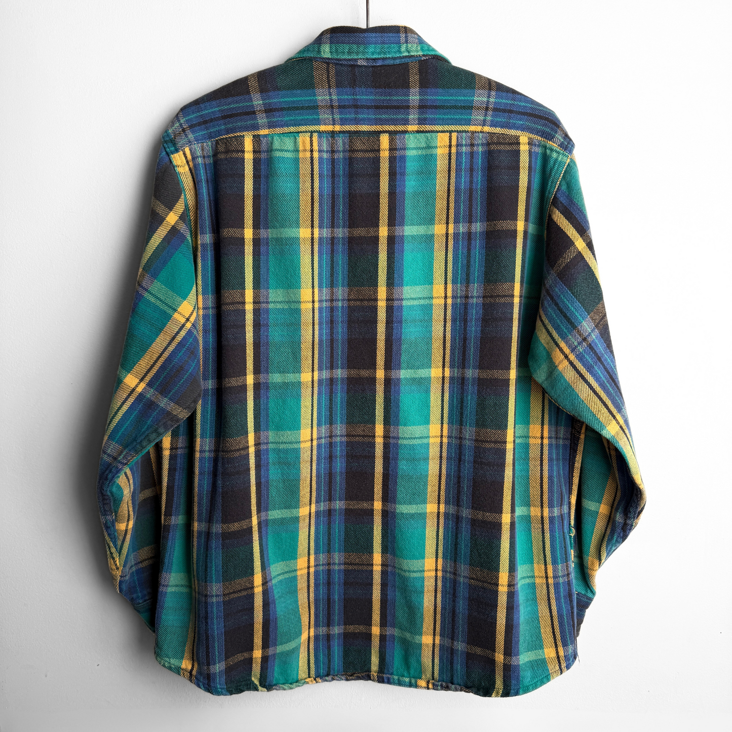 1970s Green & Blue Cotton Plaid Flannel Shirt
