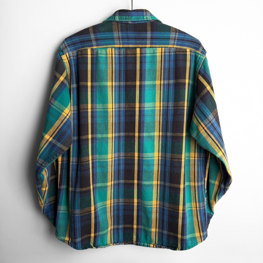 1970s Green & Blue Cotton Plaid Flannel Shirt