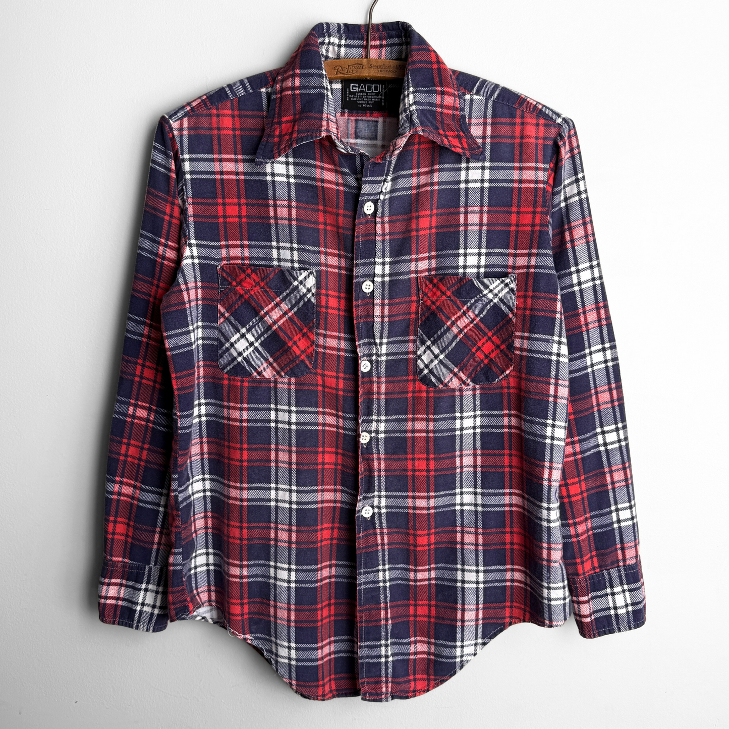 1970s Navy & Red Plaid Flannel Shirt