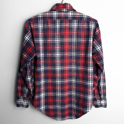 1970s Navy & Red Plaid Flannel Shirt