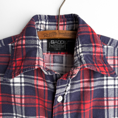 1970s Navy & Red Plaid Flannel Shirt