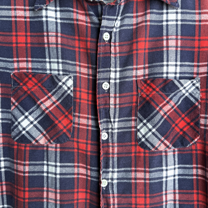1970s Navy & Red Plaid Flannel Shirt