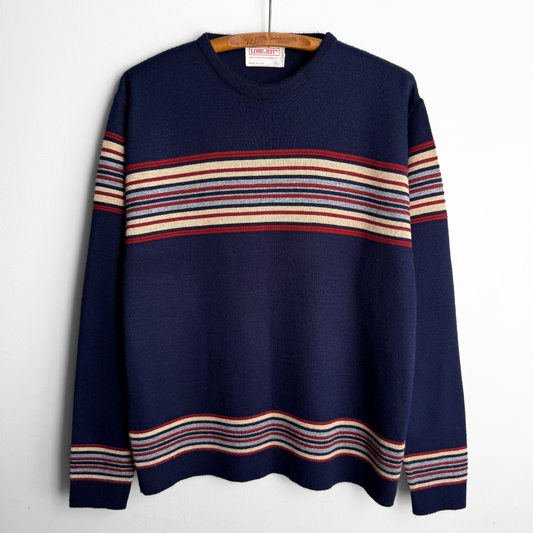 1970s Navy Blue Striped Knit Sweater