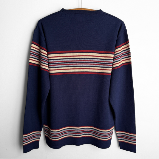 1970s Navy Blue Striped Knit Sweater