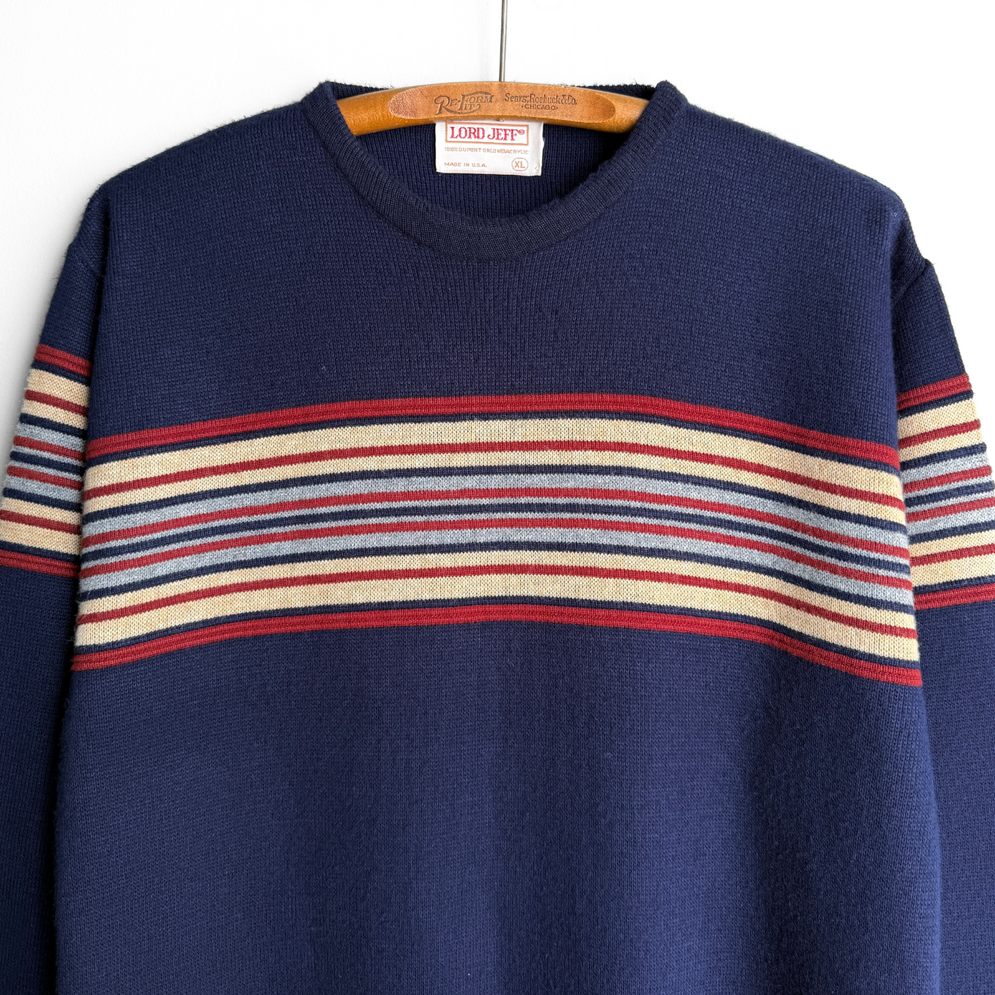 1970s Navy Blue Striped Knit Sweater