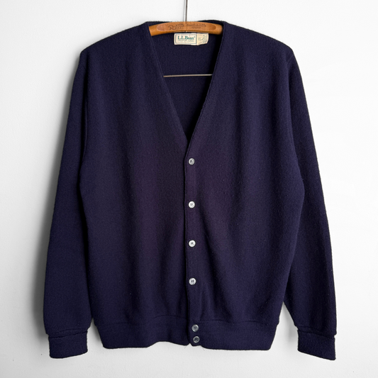 1970s Navy Blue Acrylic Knit Cardigan