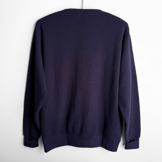 1970s Navy Blue Acrylic Knit Cardigan