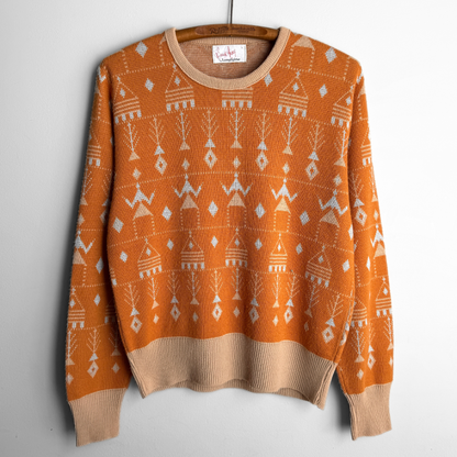 1970s Orange Knit Holiday Sweater