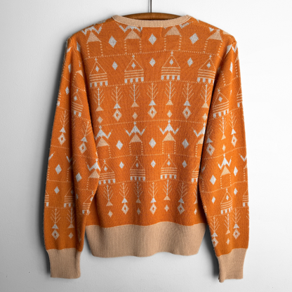 1970s Orange Knit Holiday Sweater