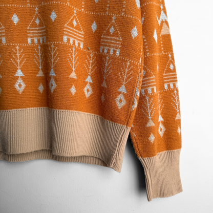 1970s Orange Knit Holiday Sweater