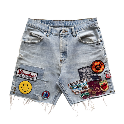1990s Smiley Face Patchwork Jean Shorts (32)
