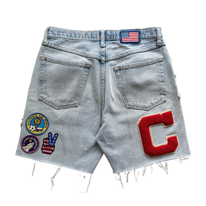 1990s Smiley Face Patchwork Jean Shorts (32)