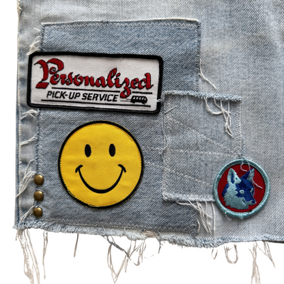 1990s Smiley Face Patchwork Jean Shorts (32)