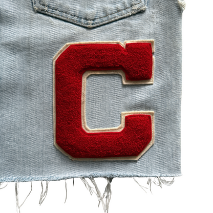 1990s Smiley Face Patchwork Jean Shorts (32)