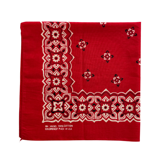 1970s Red Geometric Floral Print Cotton Bandana