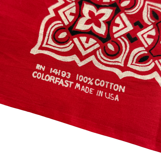 1970s Red Geometric Floral Print Cotton Bandana