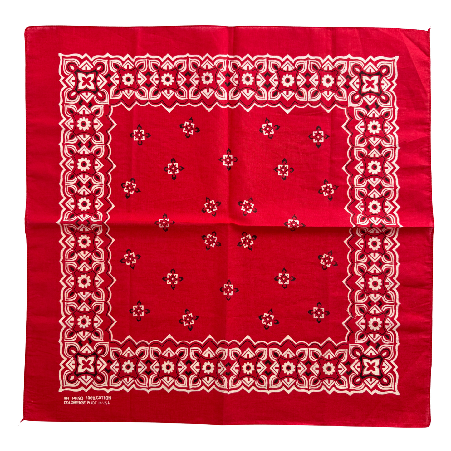 1970s Red Geometric Floral Print Cotton Bandana