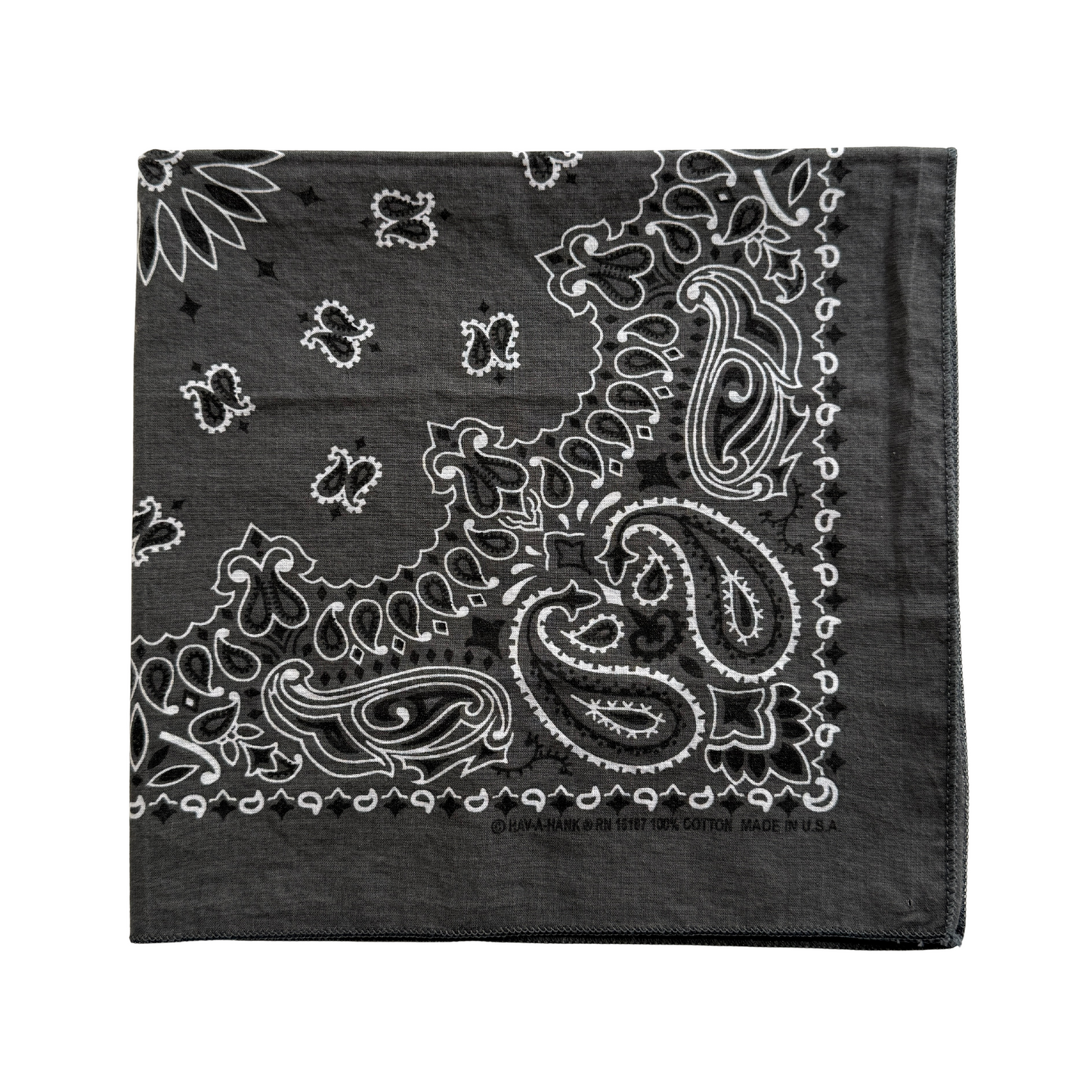 1980s Grey Paisley Print Cotton Bandana