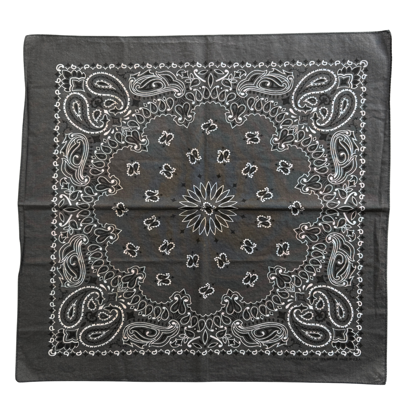 1980s Grey Paisley Print Cotton Bandana