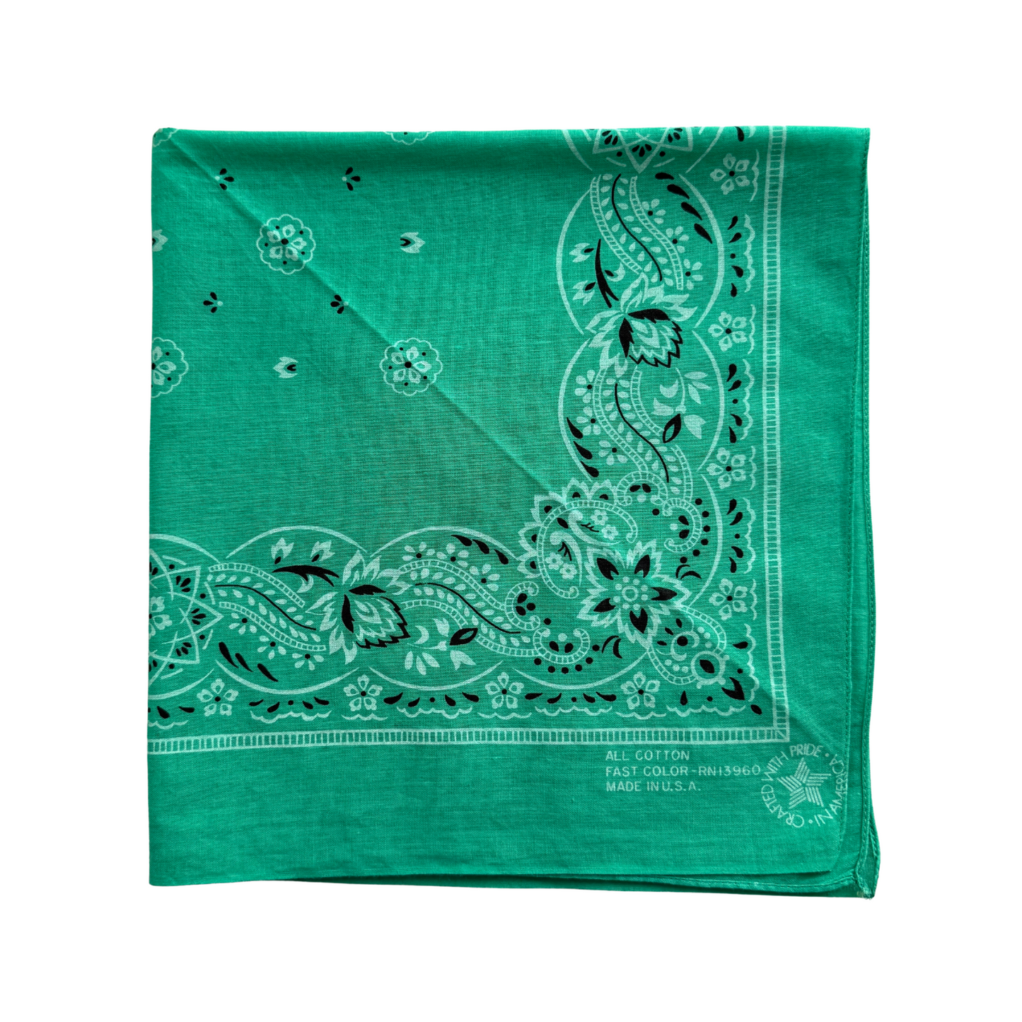 1980s Mint Green Paisley Print Cotton Bandana
