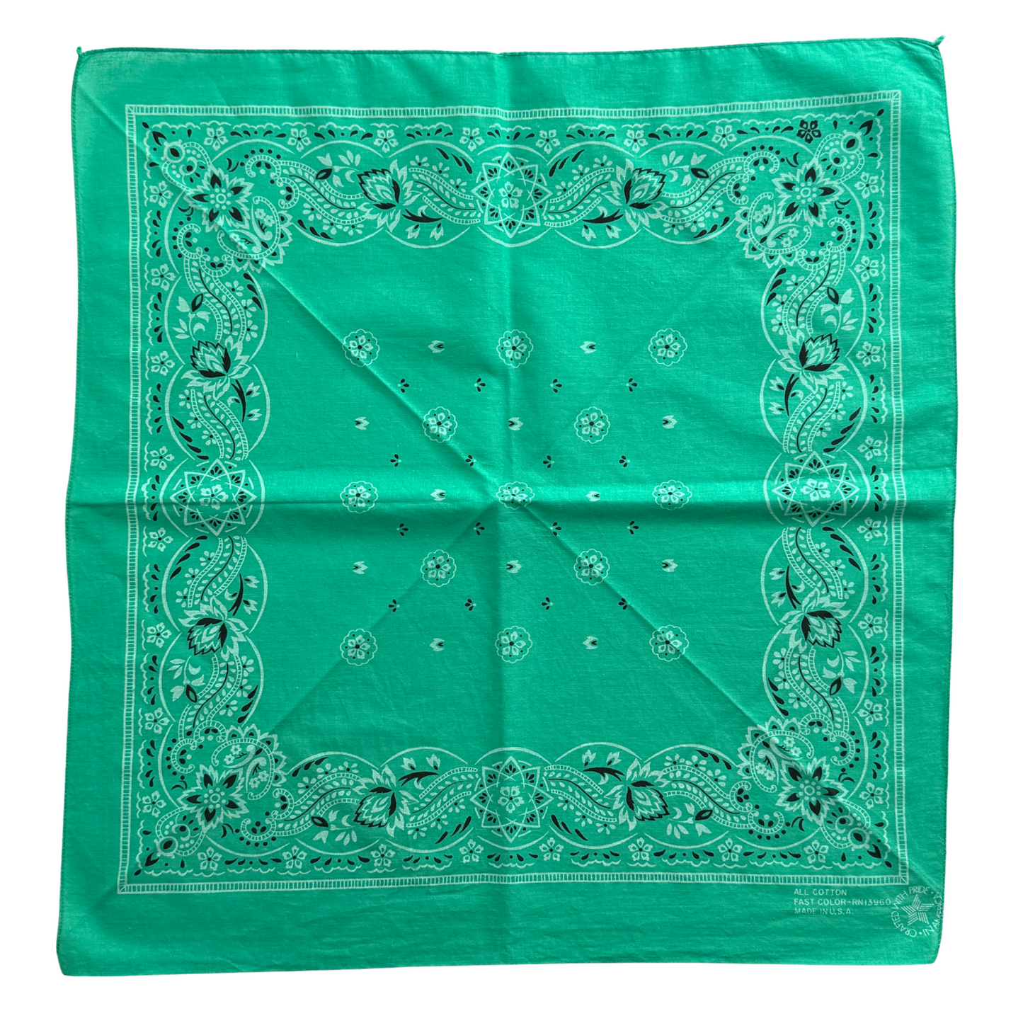 1980s Mint Green Paisley Print Cotton Bandana