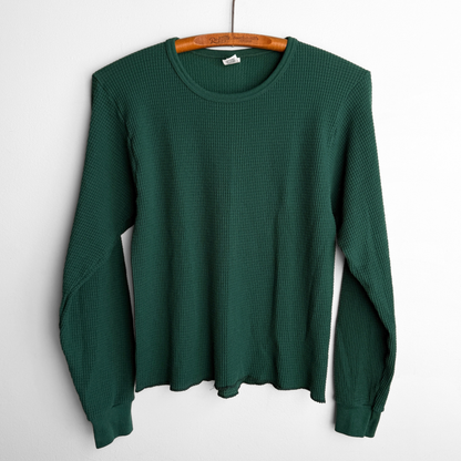 1980s Green Waffle Knit Thermal Long Sleeve