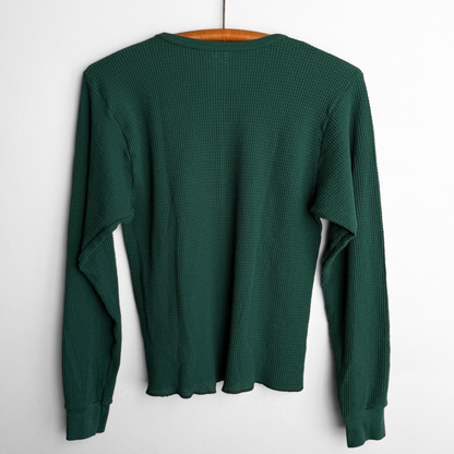 1980s Green Waffle Knit Thermal Long Sleeve