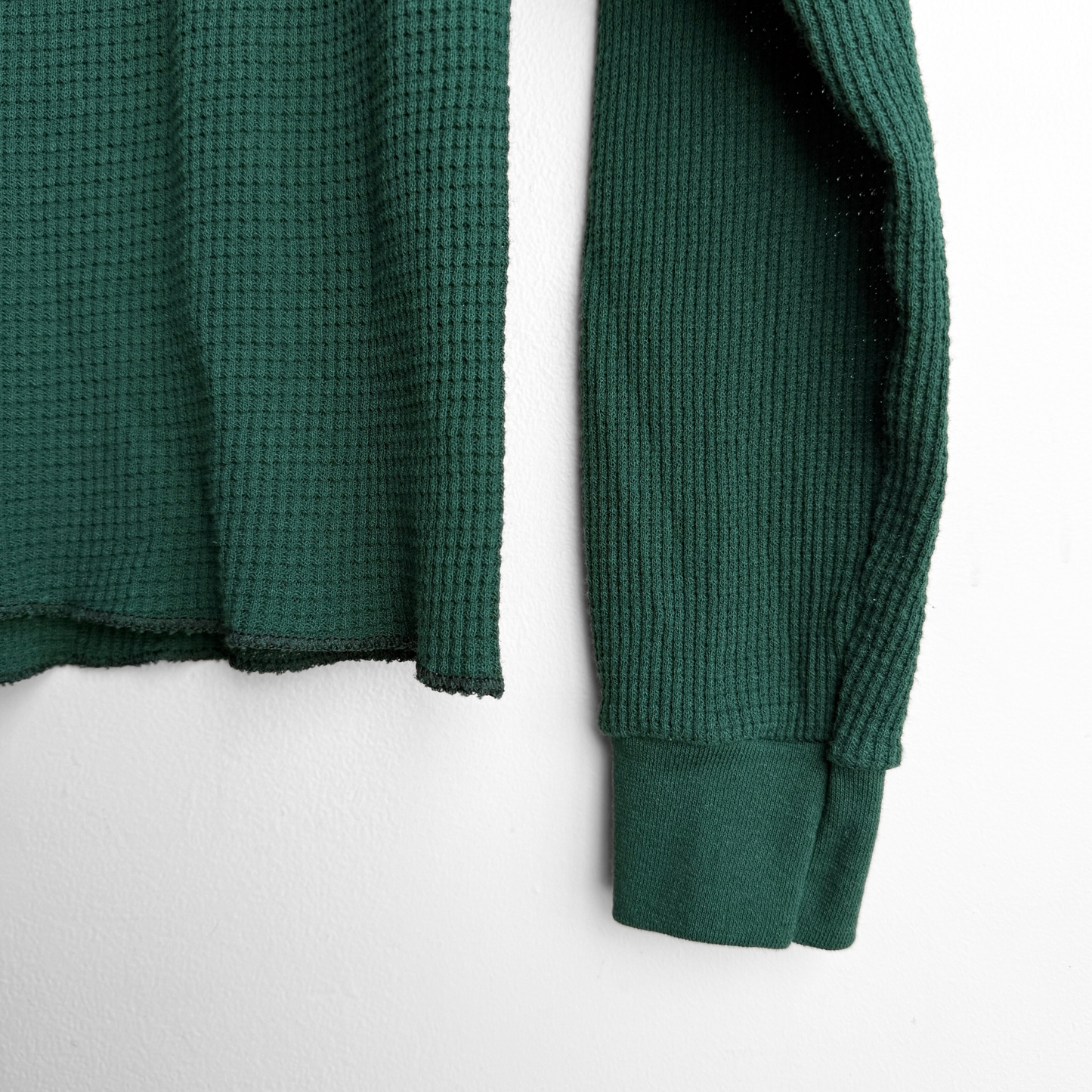 1980s Green Waffle Knit Thermal Long Sleeve
