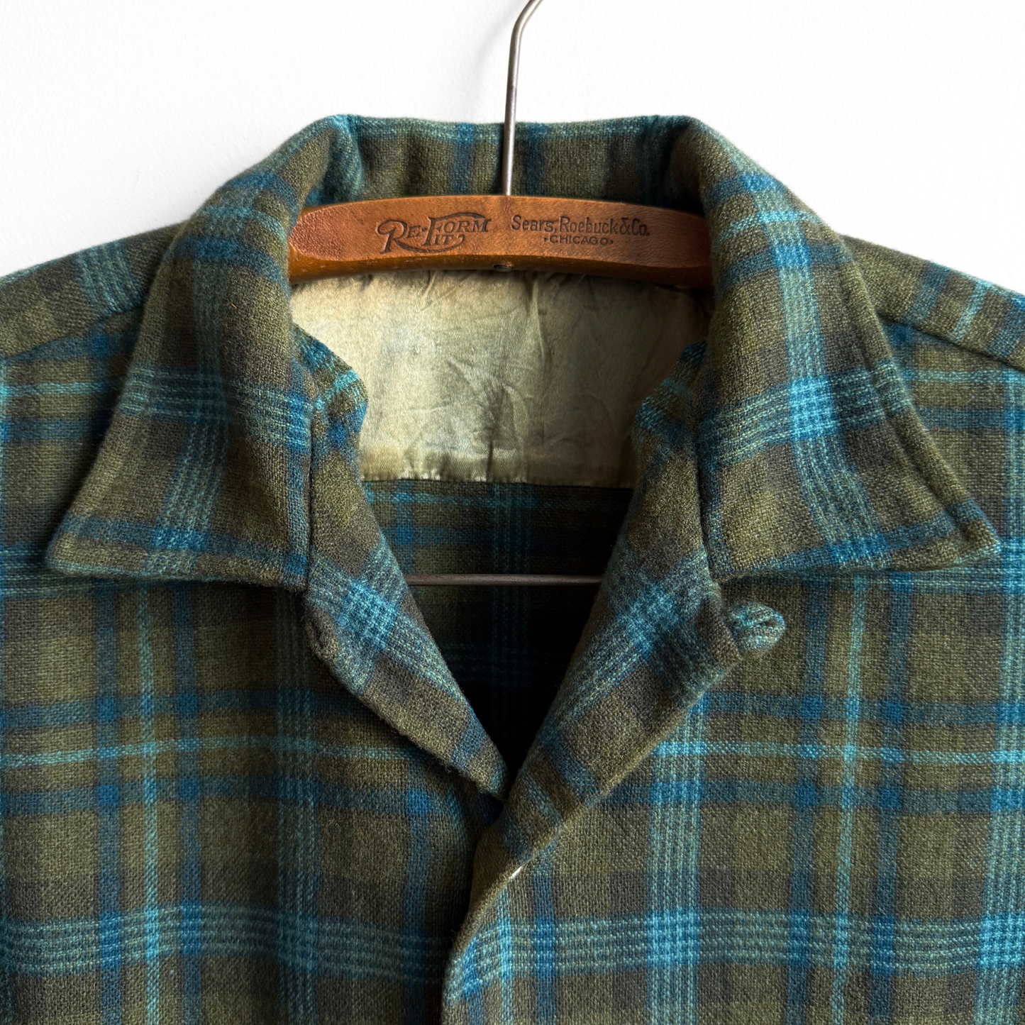 1960s Green & Blue Wool Plaid Flannel Shirt