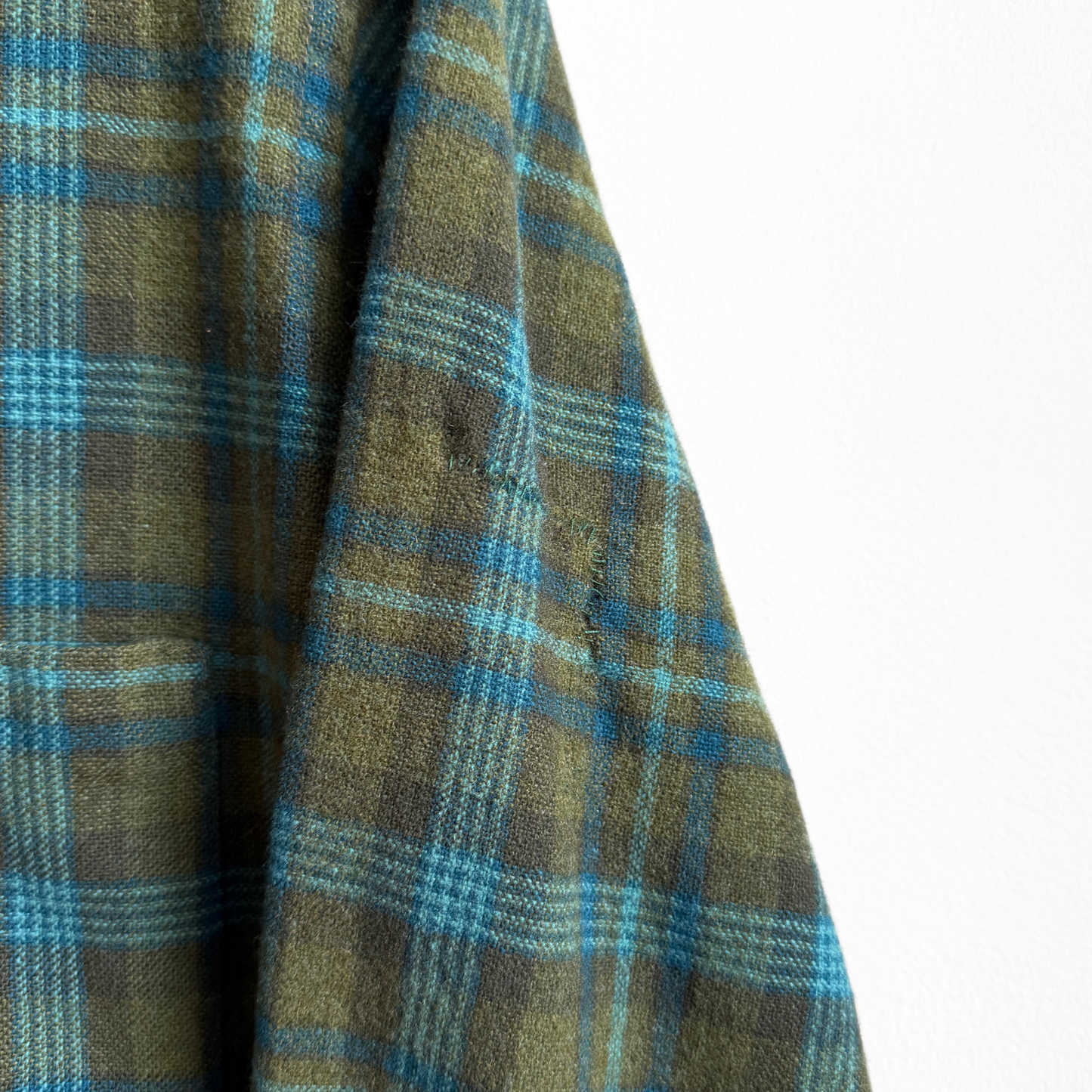 1960s Green & Blue Wool Plaid Flannel Shirt